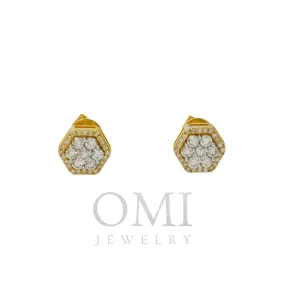 10K GOLD ROUND DIAMOND CLUSTER HEXAGON EARRINGS 0.62 CTW