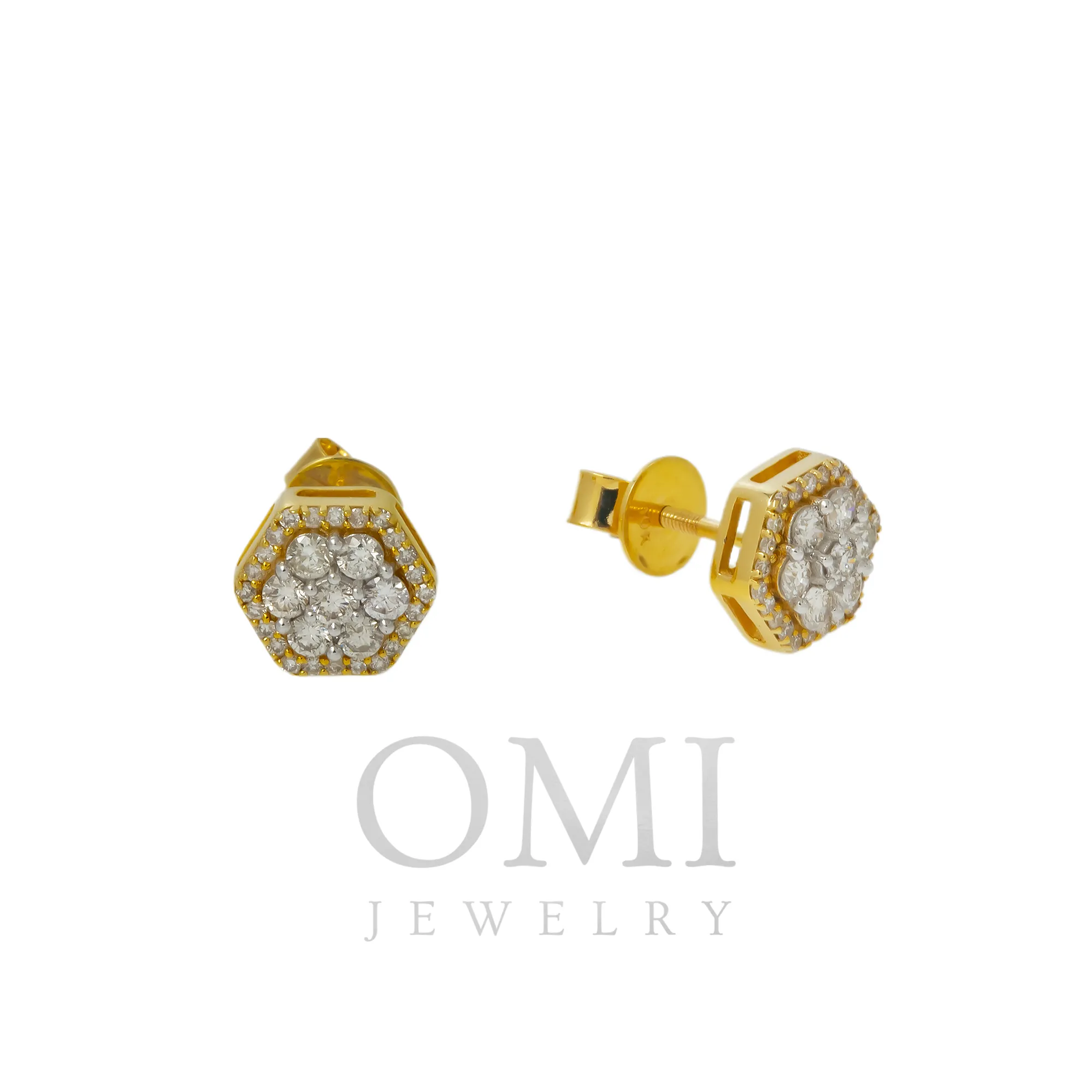 10K GOLD ROUND DIAMOND CLUSTER HEXAGON EARRINGS 0.62 CTW