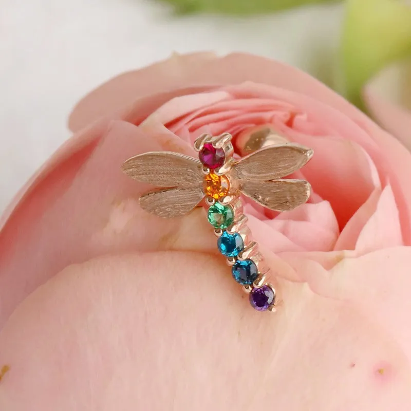 14K 18K Solid Gold Rainbow Cz Dragonfly Cartilage Helix Inner Conch  Barbell Piercing Earring Stud