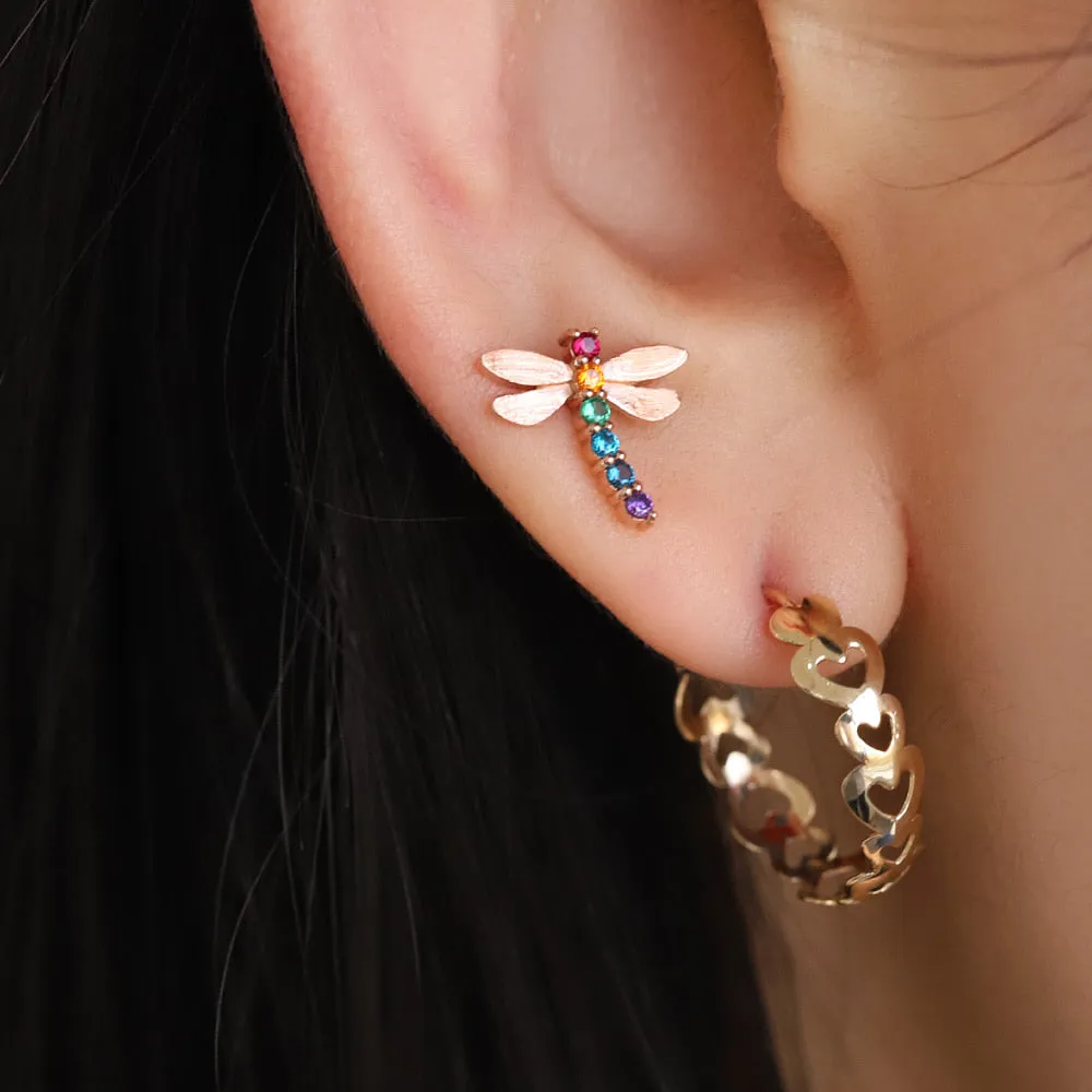 14K 18K Solid Gold Rainbow Cz Dragonfly Cartilage Helix Inner Conch  Barbell Piercing Earring Stud