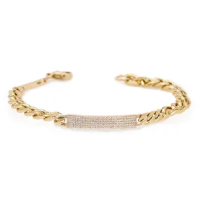 14k Pavé Diamond ID Bar Large Curb Chain Bracelet