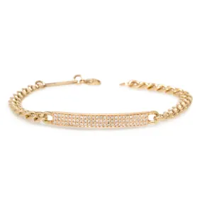 14k Pavé Diamond ID Bar Medium Curb Chain Bracelet