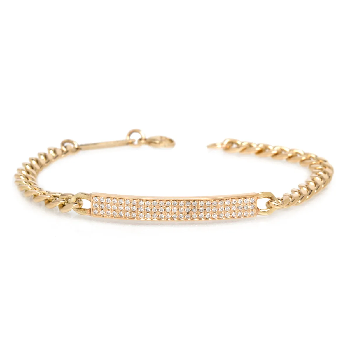 14k Pavé Diamond ID Bar Medium Curb Chain Bracelet