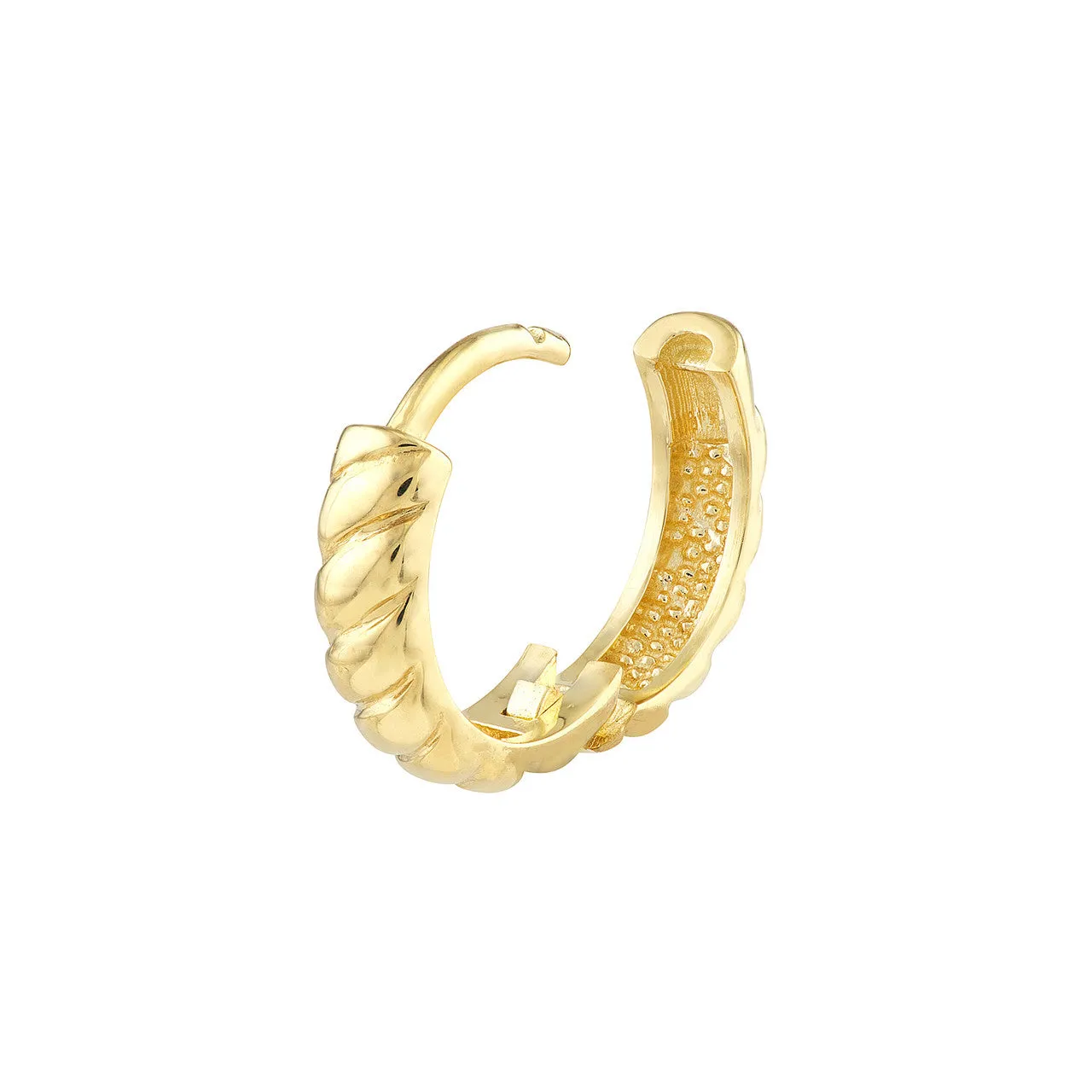 14K Yellow Gold 3.5x13mm Ribbed Polished Hoop Earrings