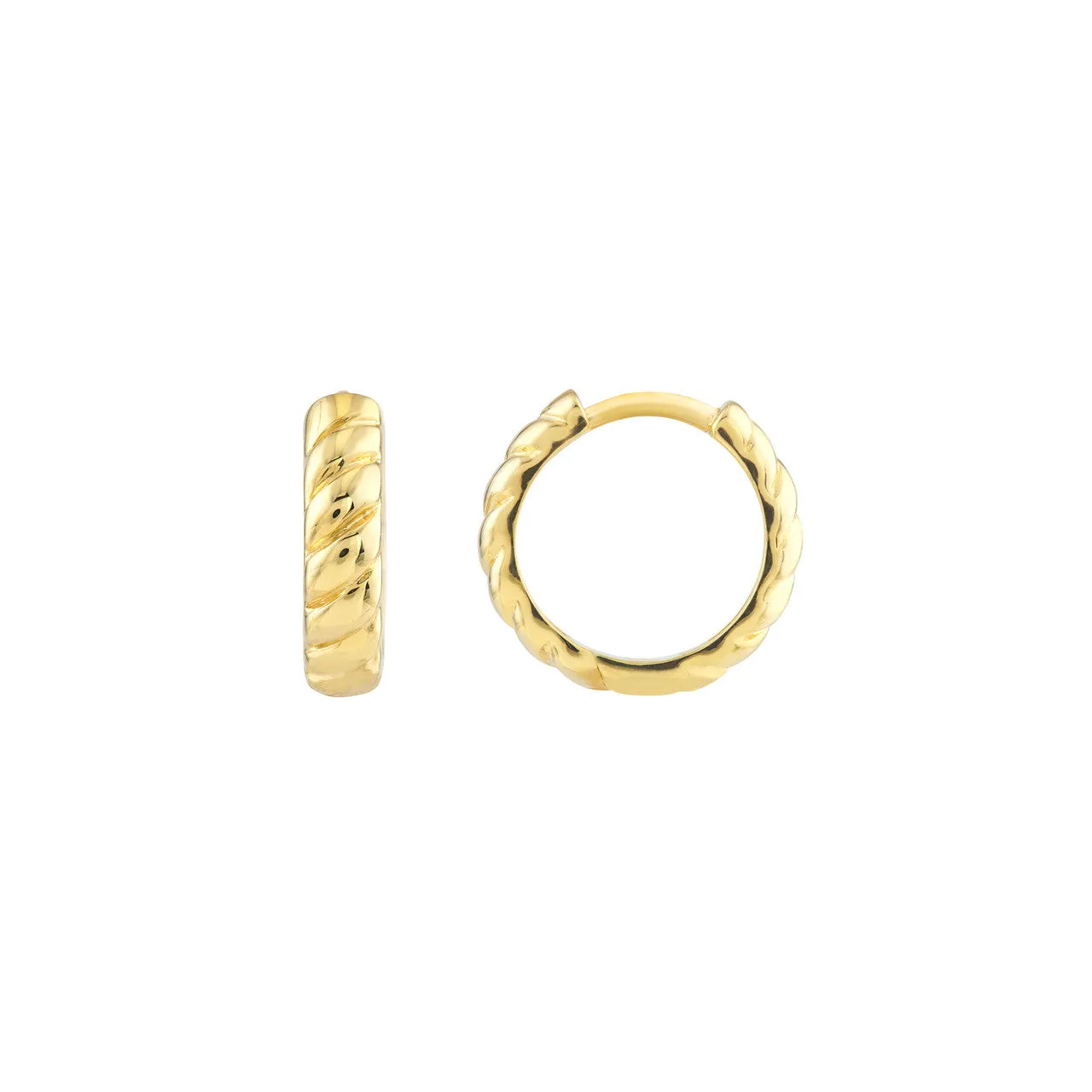 14K Yellow Gold 3.5x13mm Ribbed Polished Hoop Earrings