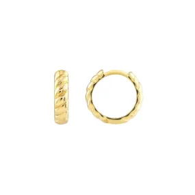 14K Yellow Gold 3.5x13mm Ribbed Polished Hoop Earrings