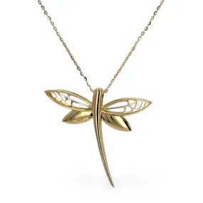 14K Yellow gold 3D dragonfly Necklace