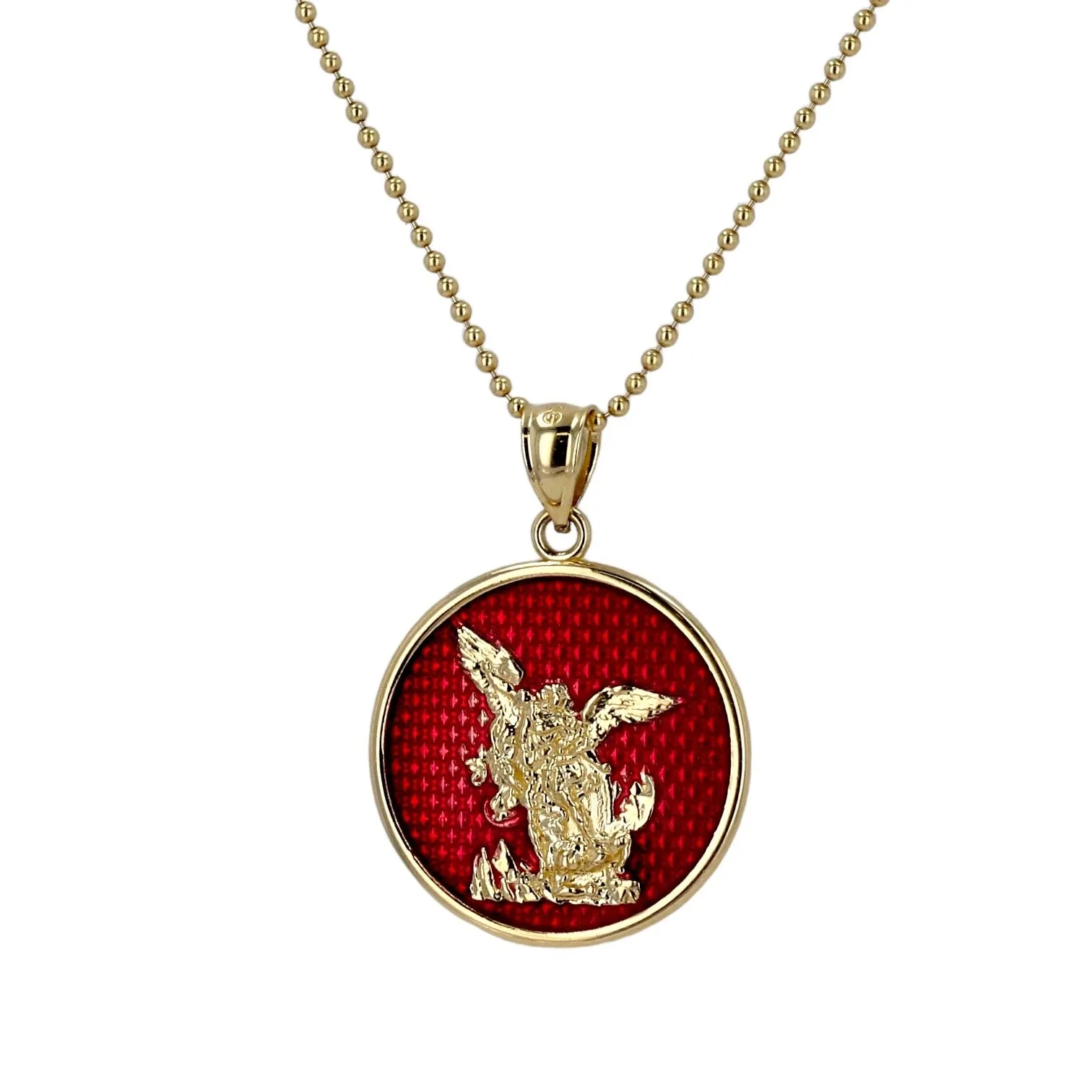 14K Yellow gold Archangel Gabriel coin pendant necklace