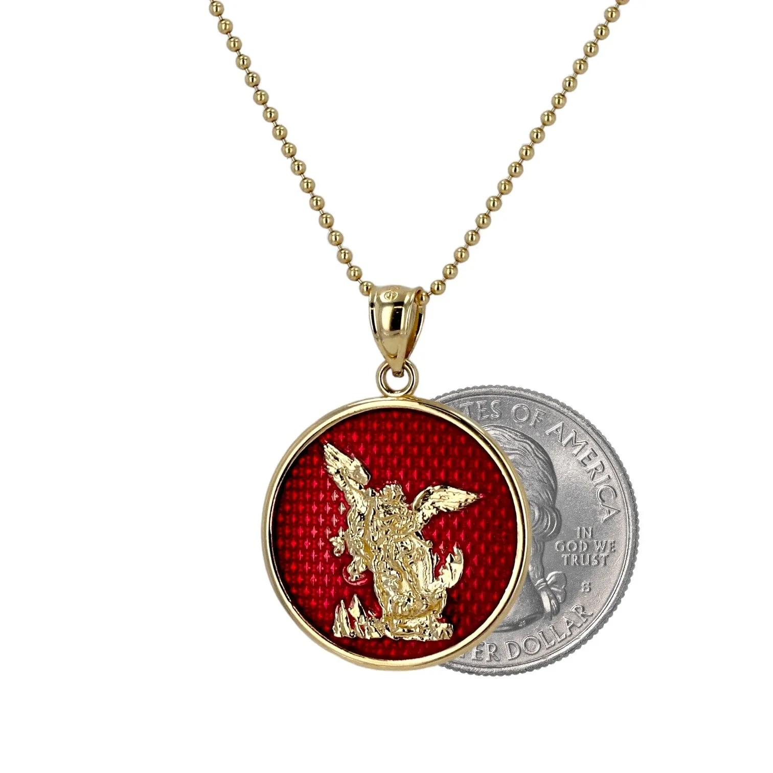 14K Yellow gold Archangel Gabriel coin pendant necklace