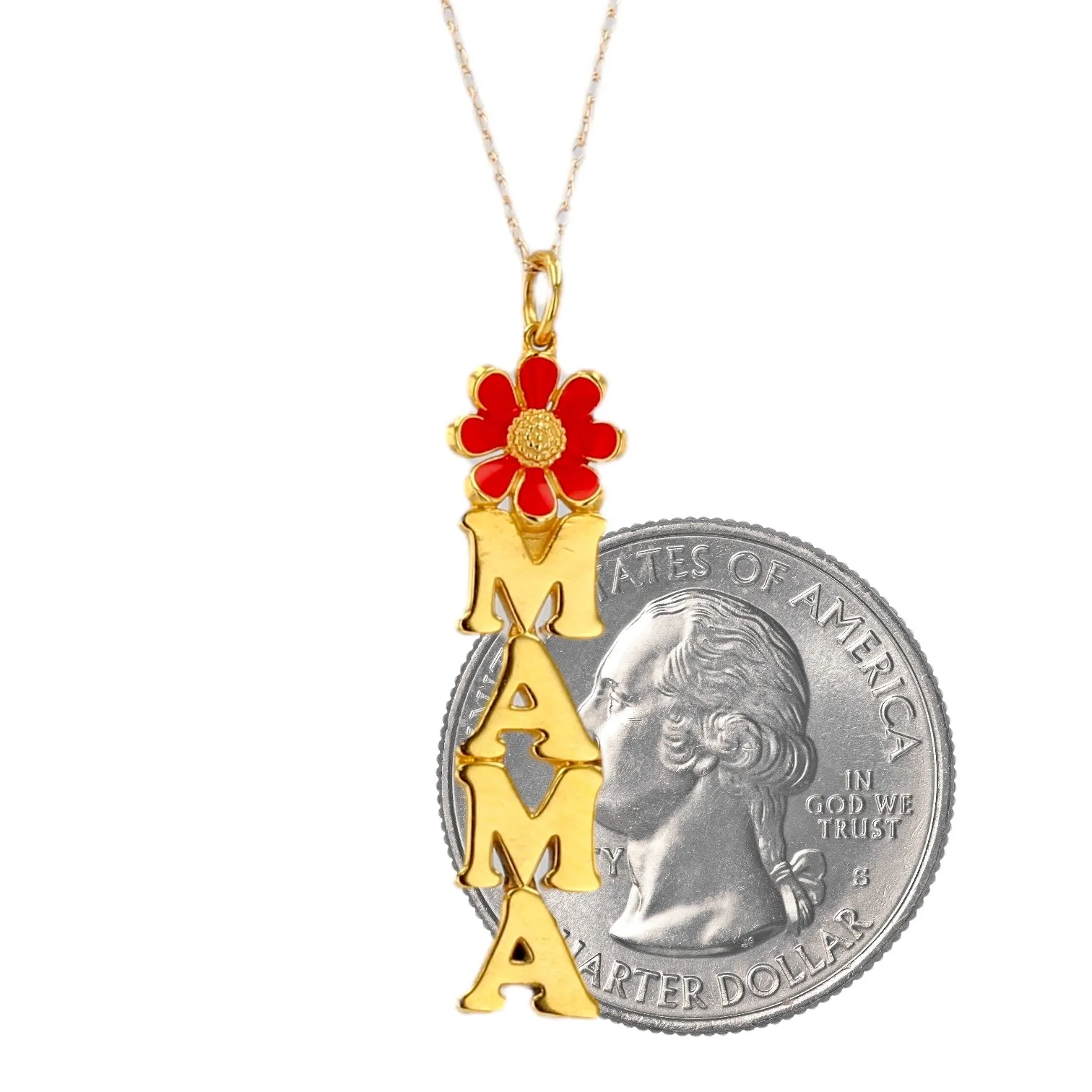 14K Yellow gold Mama red rose enamel pendant singapore chain-529399