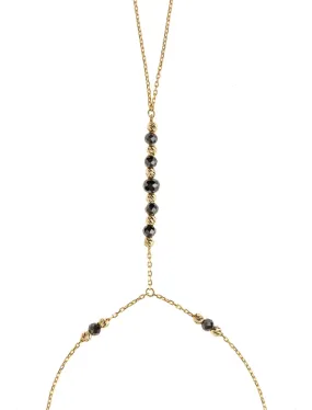 18K Gold Onyx Bead Hand Chain