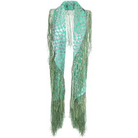 1920s Green and Silver Burn Out Velvet Shawl