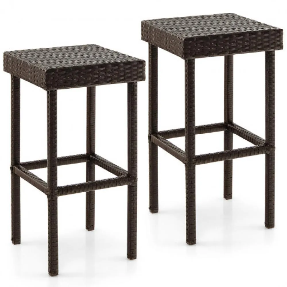 2 Pieces Patio Rattan Wicker Bar Stool Chairs-Brown