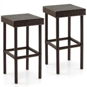 2 Pieces Patio Rattan Wicker Bar Stool Chairs-Brown