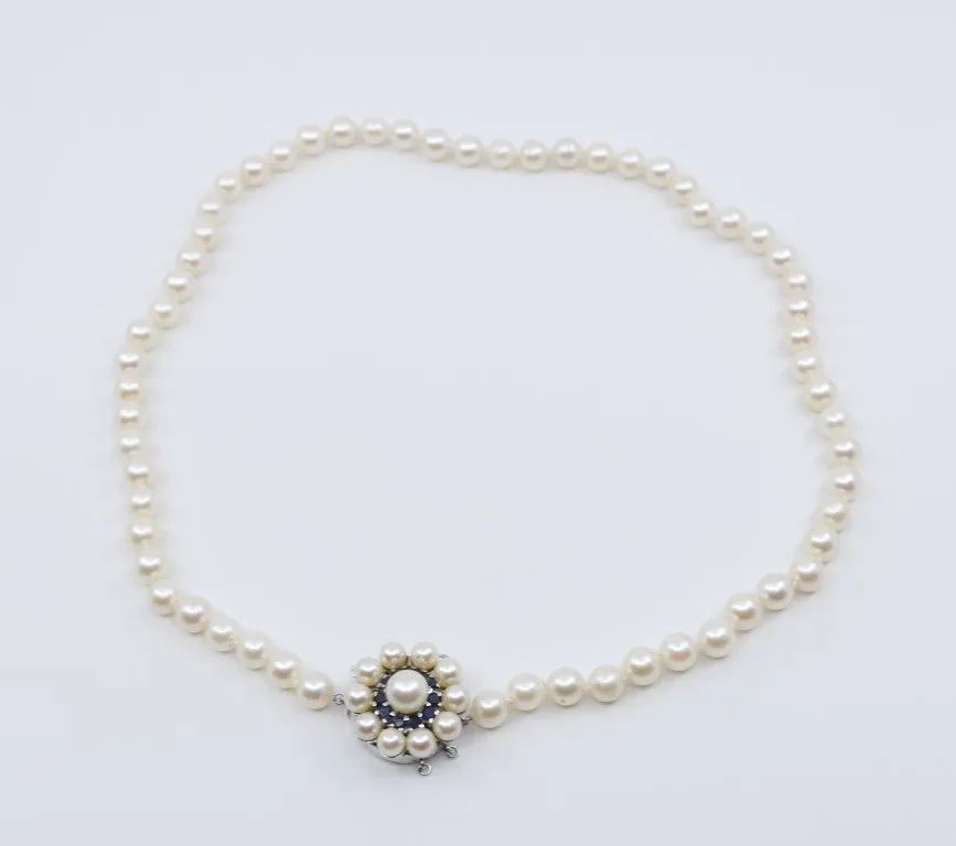 20’’ 14K Gold 0.57tcw Sapphire Pearl Necklace (43.40g.)