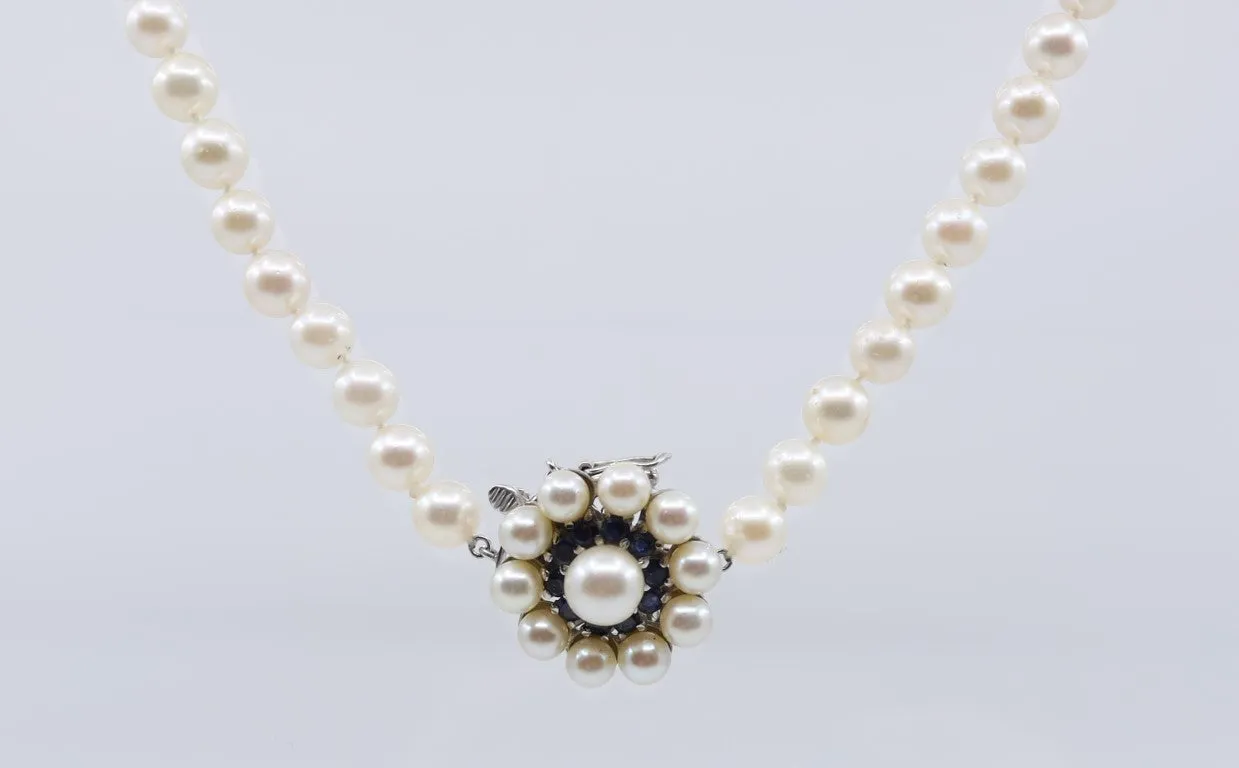 20’’ 14K Gold 0.57tcw Sapphire Pearl Necklace (43.40g.)