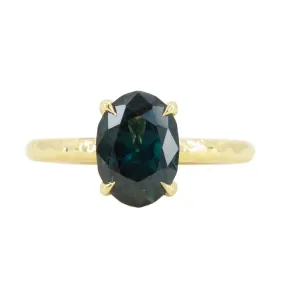 2.30ct Oval Australian Deep Teal Sapphire Evergreen Solitaire in 18k Yellow Gold