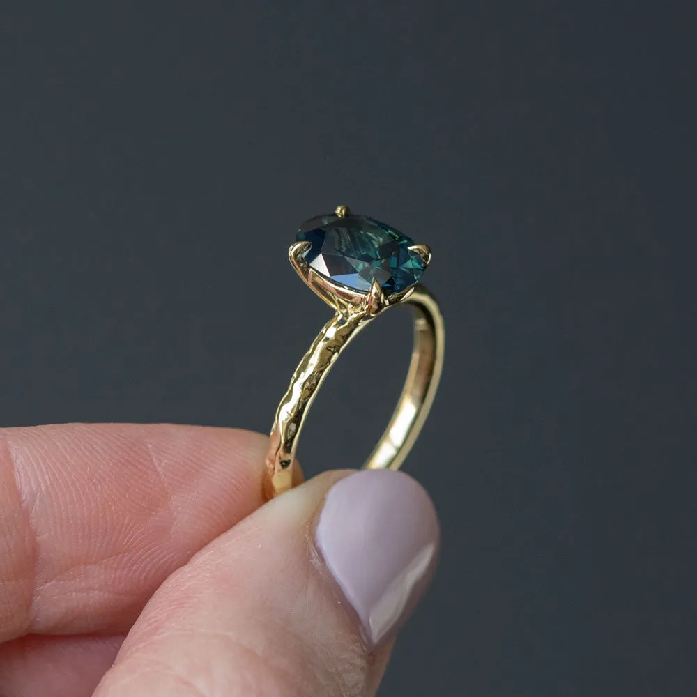 2.30ct Oval Australian Deep Teal Sapphire Evergreen Solitaire in 18k Yellow Gold