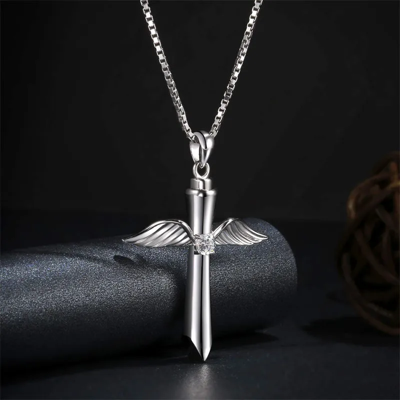 925 Sterling Silver Cross Urn Necklace Memorial Pendant Cremation Keepsake Jewelry for Ashes