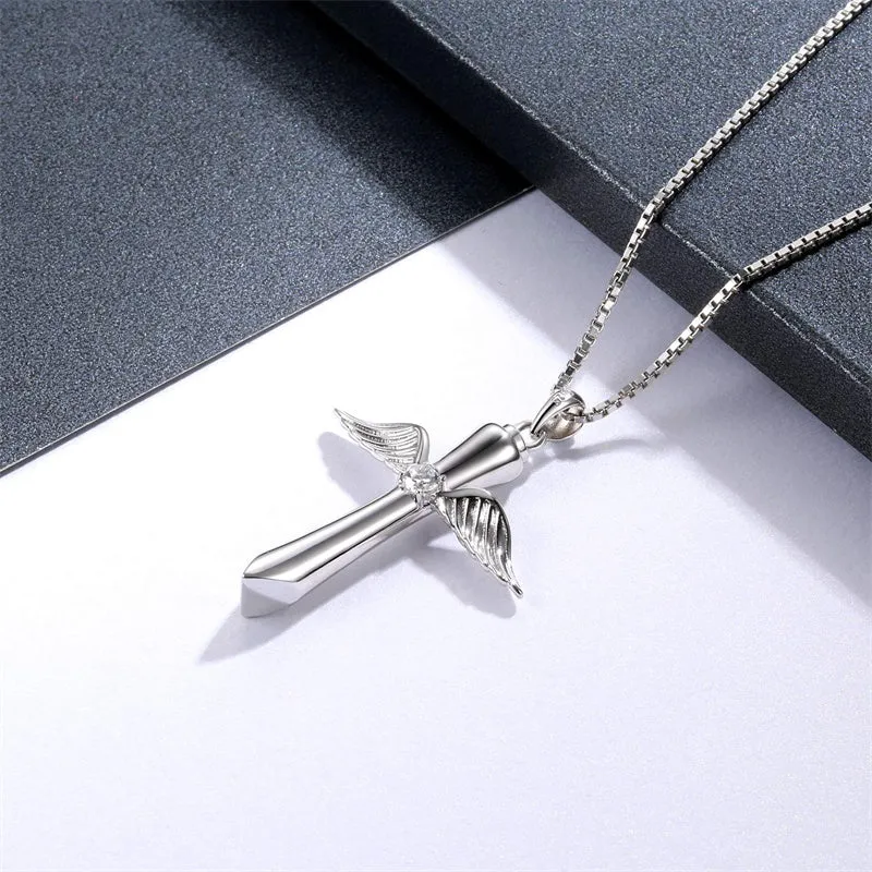 925 Sterling Silver Cross Urn Necklace Memorial Pendant Cremation Keepsake Jewelry for Ashes