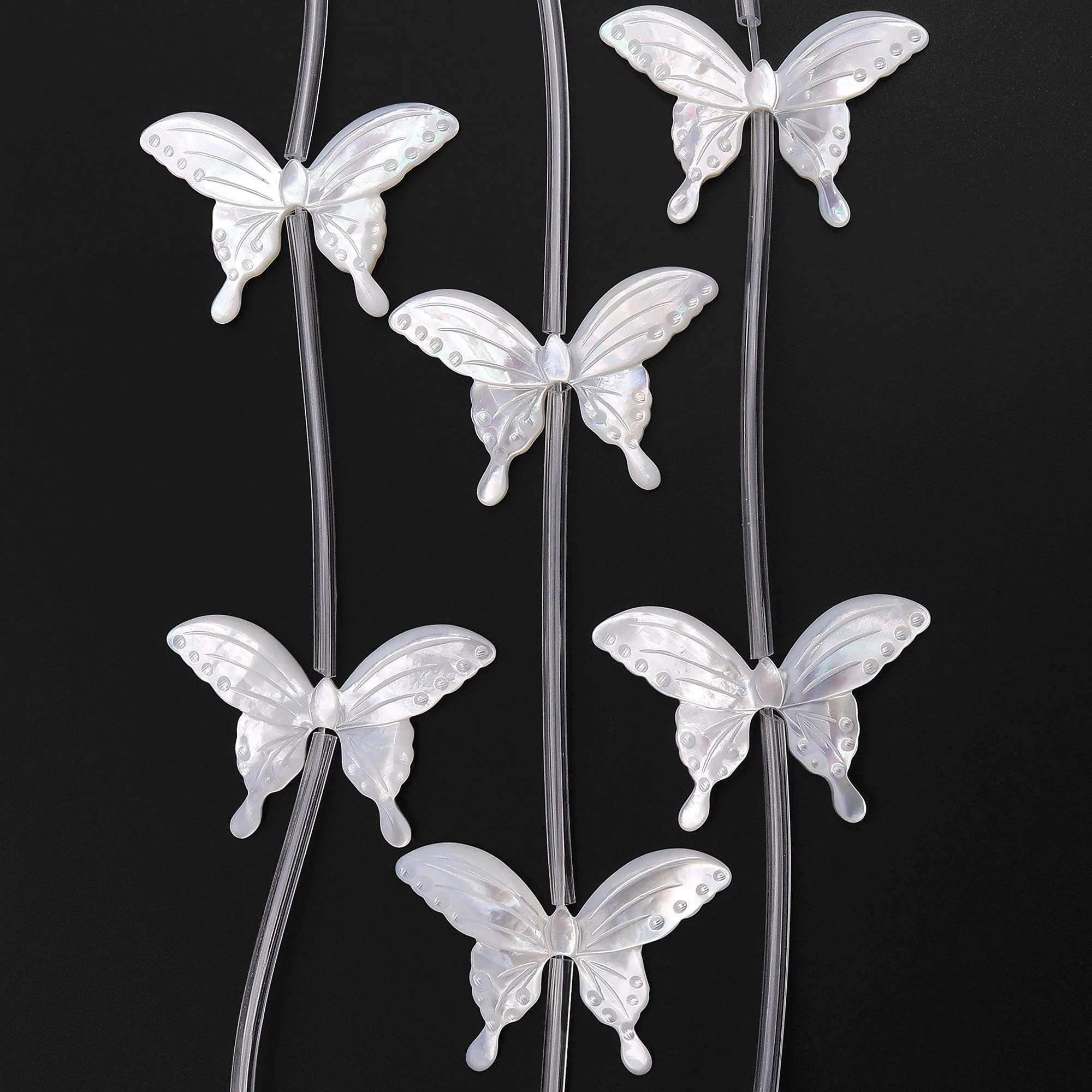 AAA Iridescent Carved Natural White Mother of Pearl Shell Cute Butterfly Beads