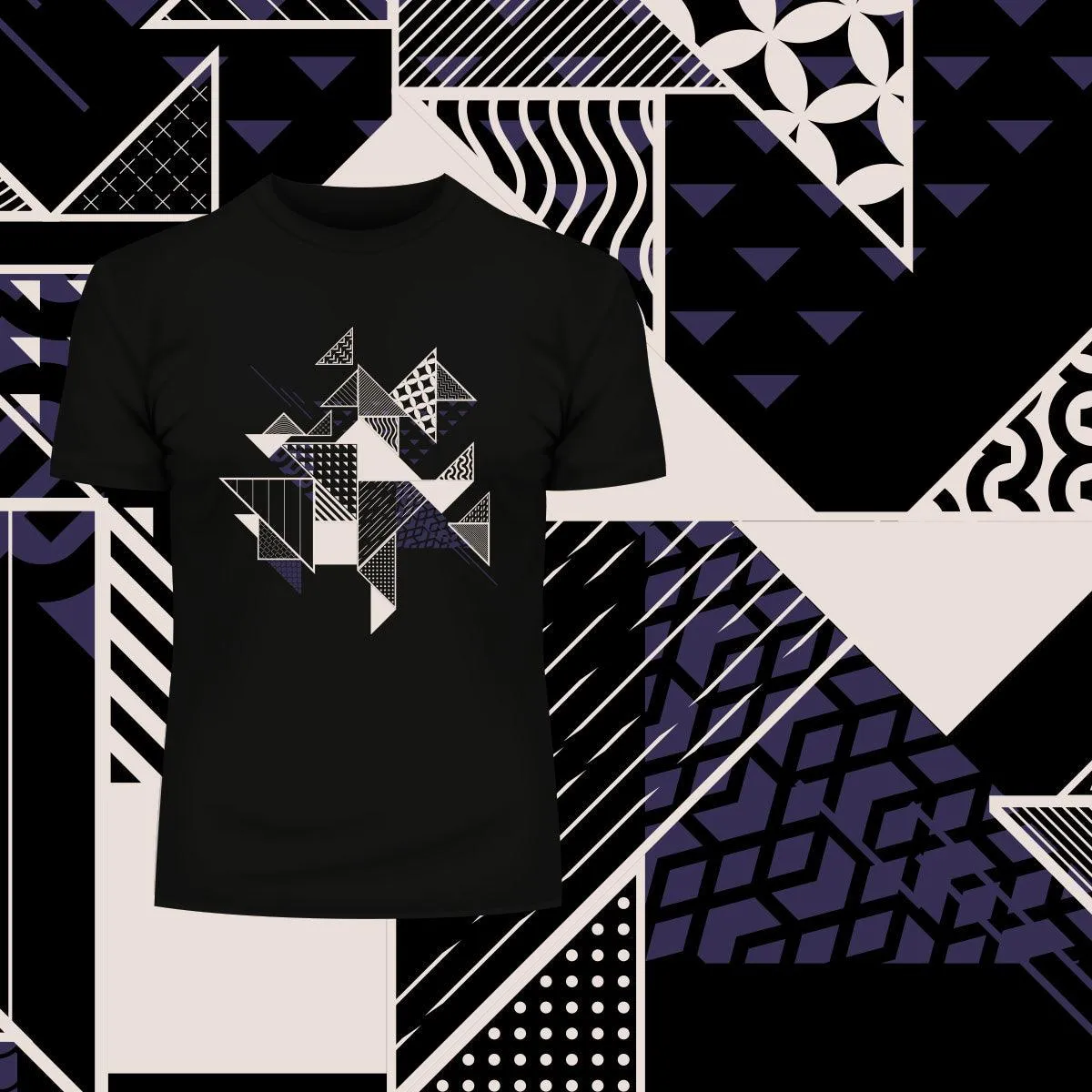 Abstract Flat Art Background With Geometric Elements Crew Neck  Tee