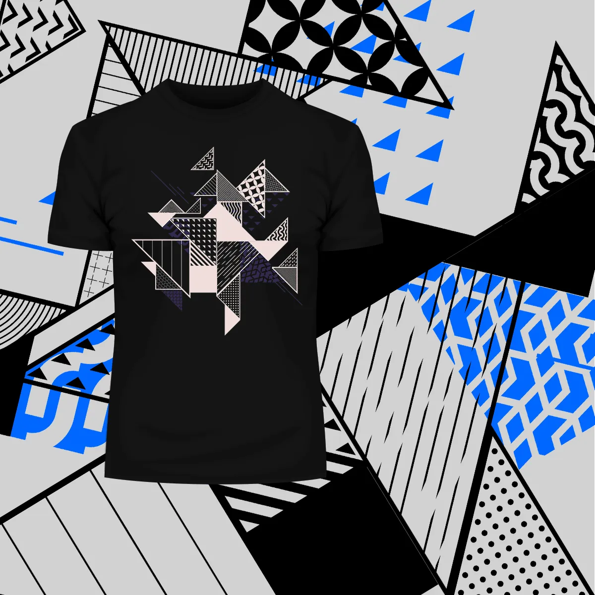 Abstract Flat Art Background With Geometric Elements Crew Neck  Tee