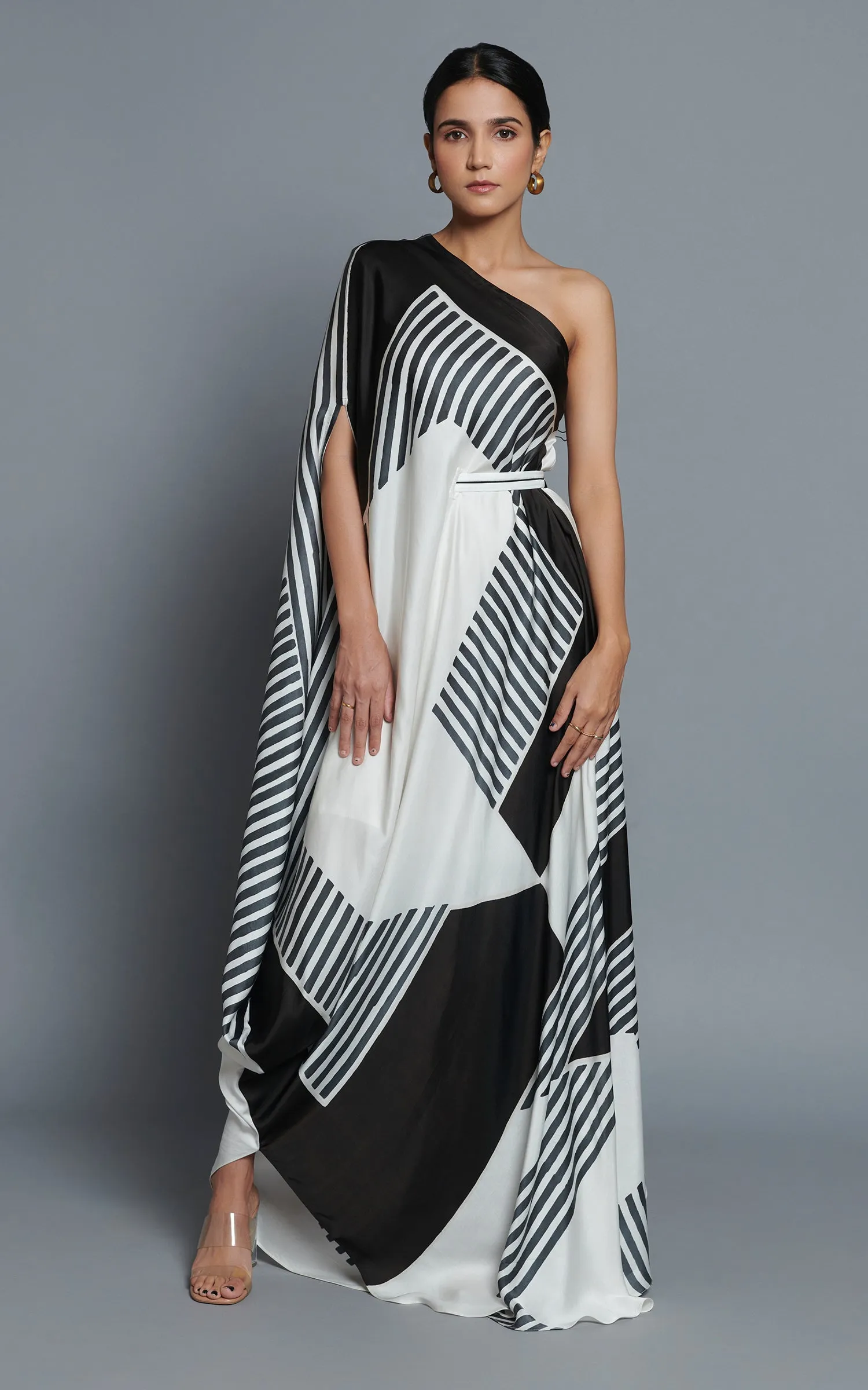 Abstract Geometric Printed One Shoulder Drape