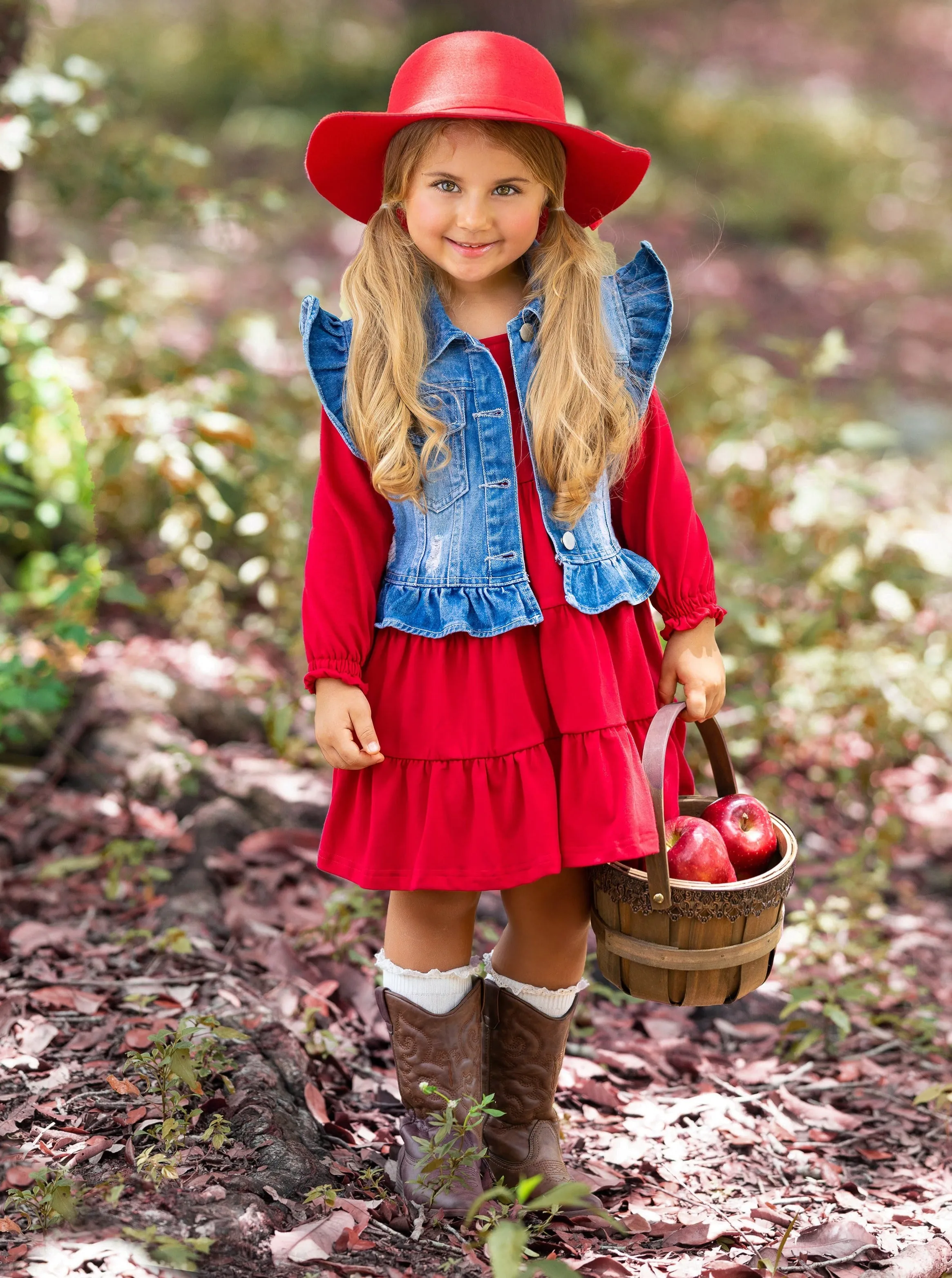 Always In Style Denim Vest and Red Dress Set