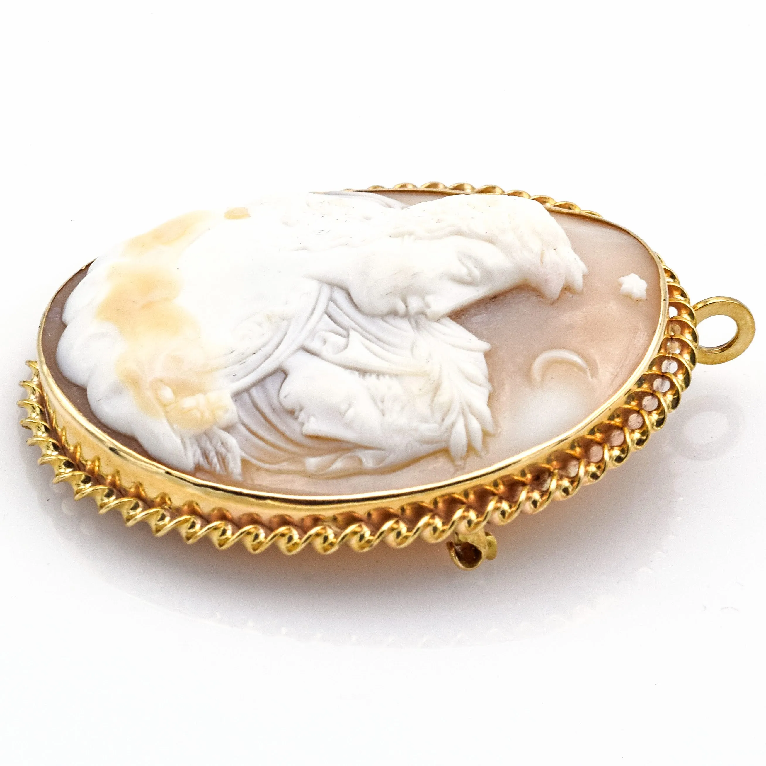 Antique 14K Yellow Gold Large Oval Cameo Brooch Pin Pendant