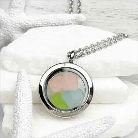 Aqua, Lime Green, and Pink Sea Glass Porthole Locket | # 1899