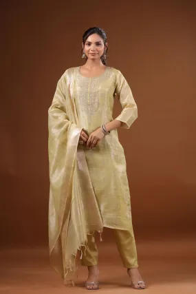 Arabian Gold Embellished Pure Jamdhani Silk Pants Set