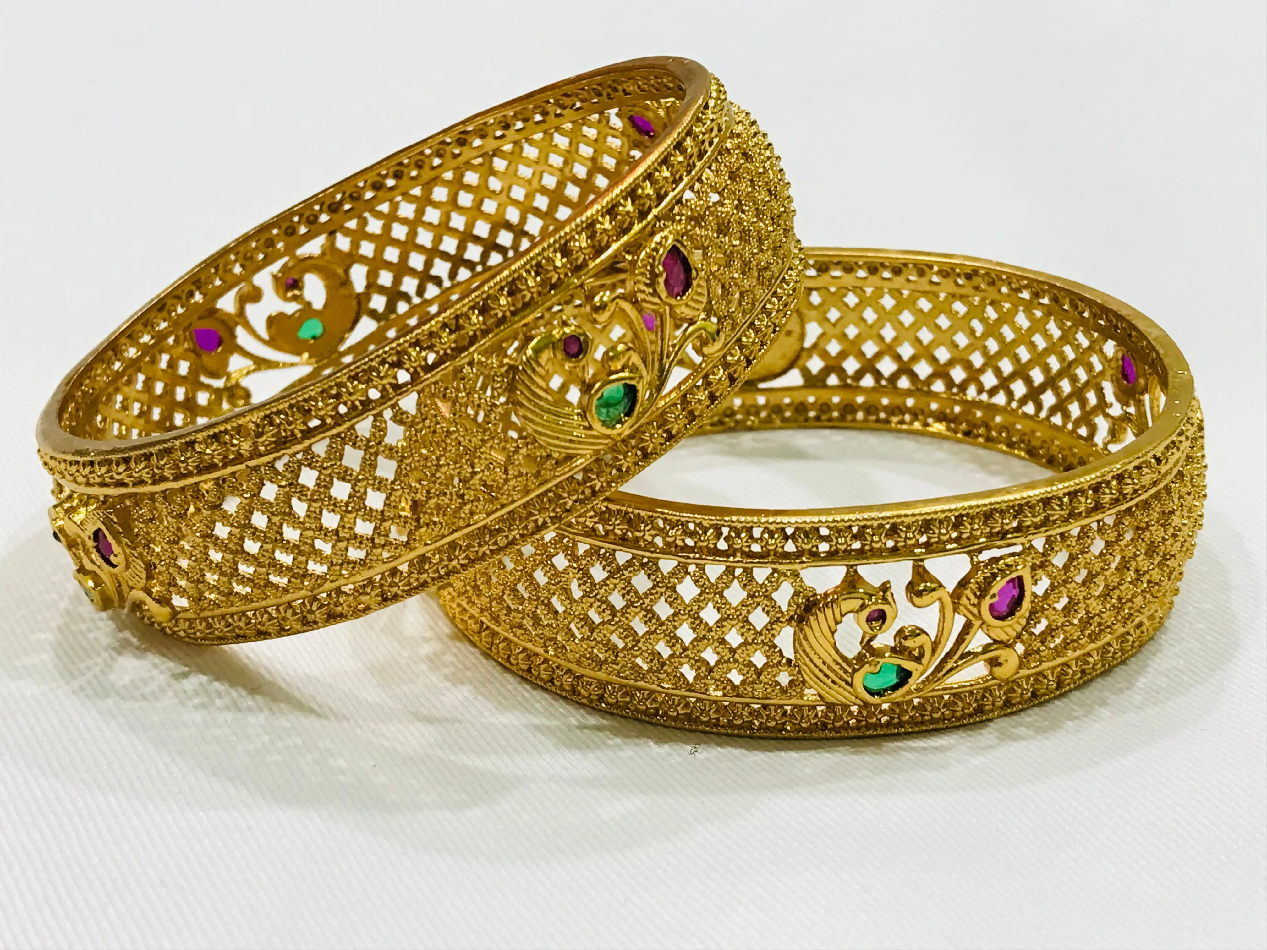 Beautiful Matte Finished Antique Gold Bangle With Peacock Design