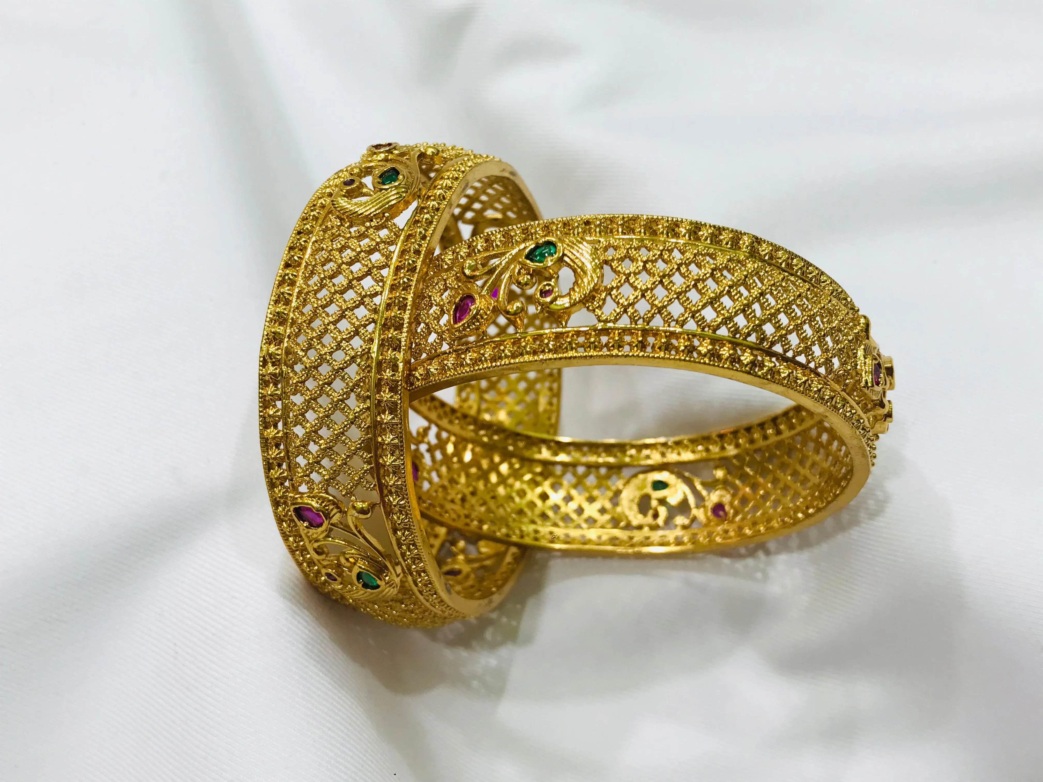 Beautiful Matte Finished Antique Gold Bangle With Peacock Design