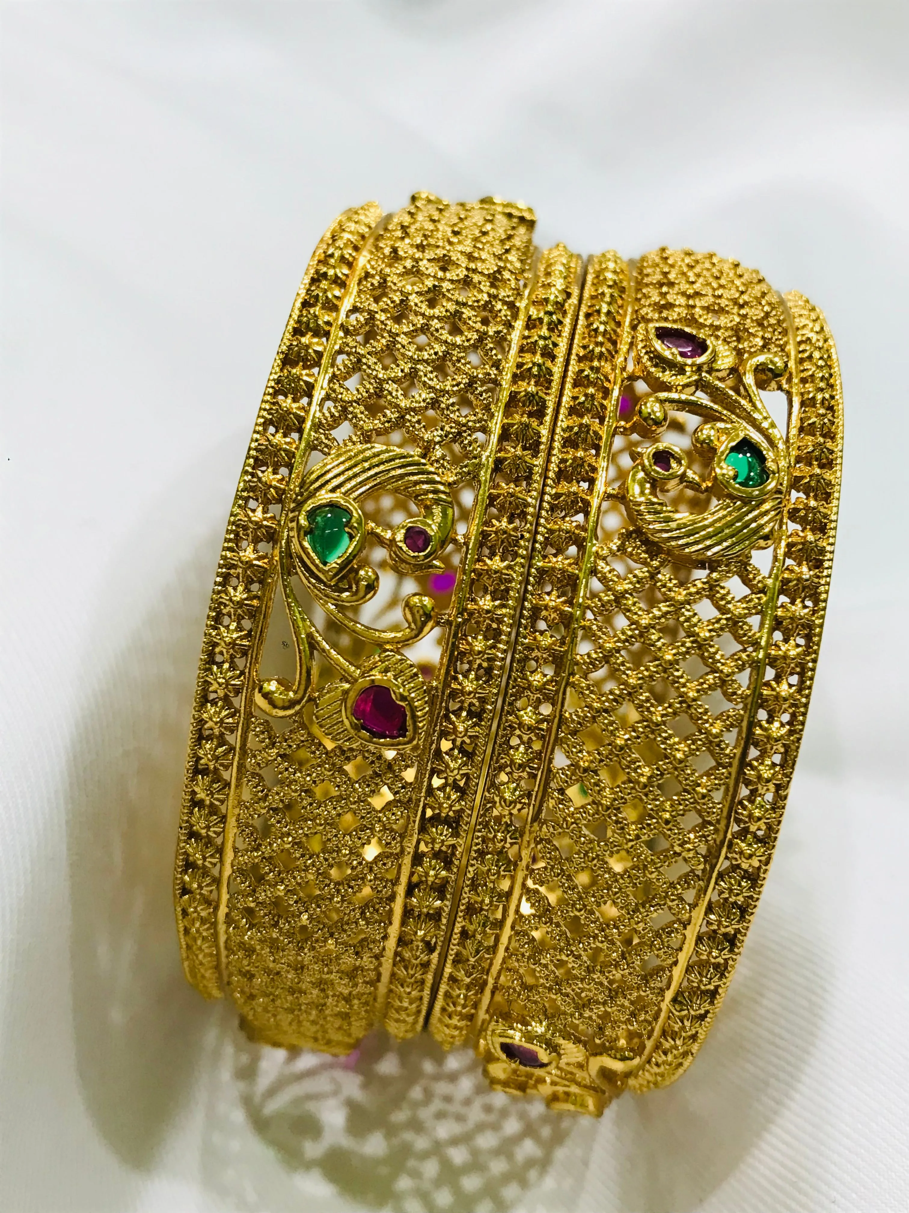 Beautiful Matte Finished Antique Gold Bangle With Peacock Design