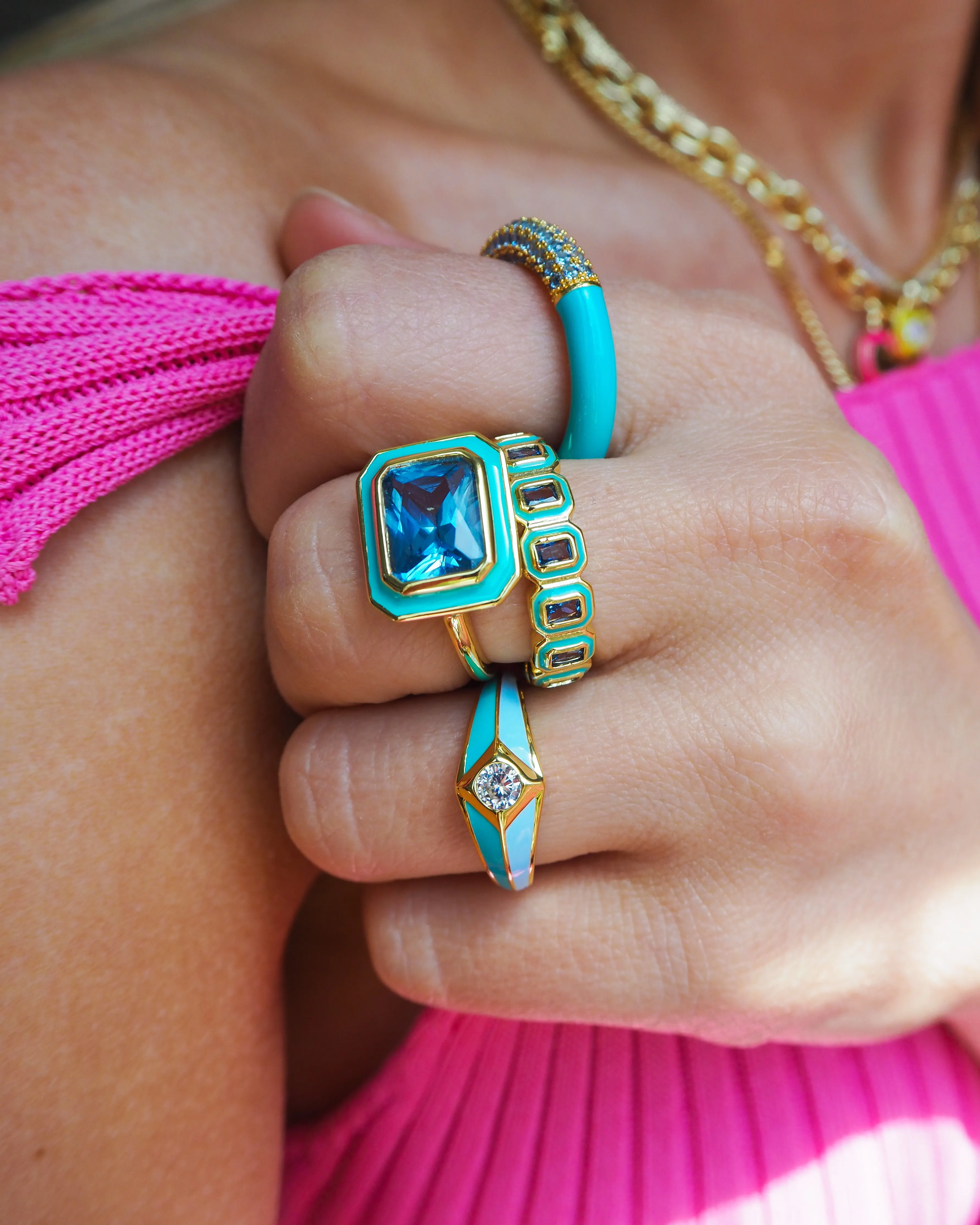 Bezel Ballier Ring- Turquoise- Gold