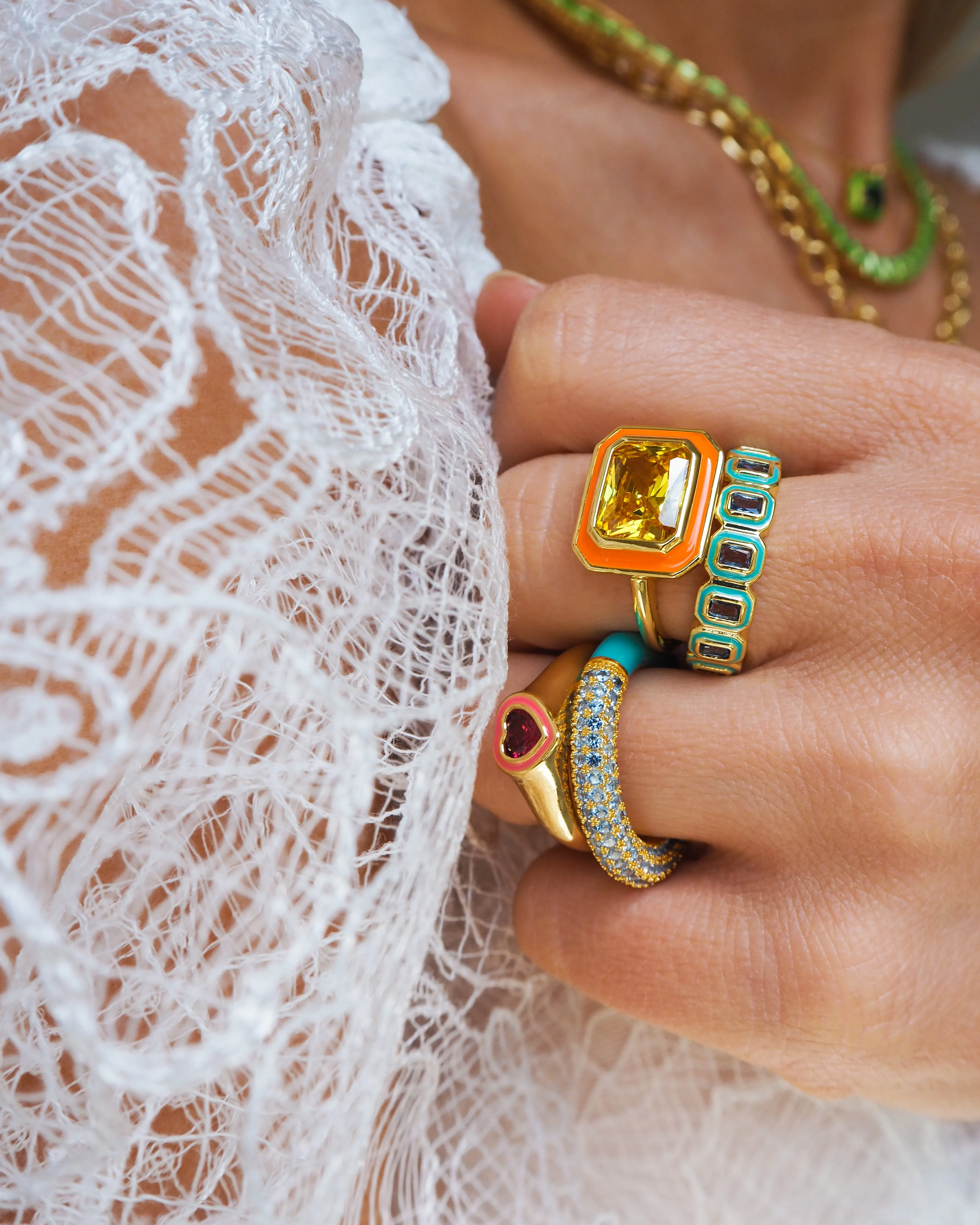 Bezel Ballier Ring- Turquoise- Gold