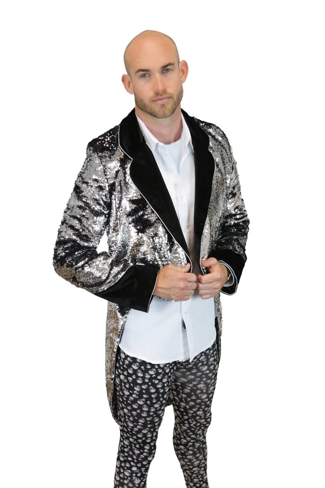 Black & Silver Sequin Tuxedo Tailcoat