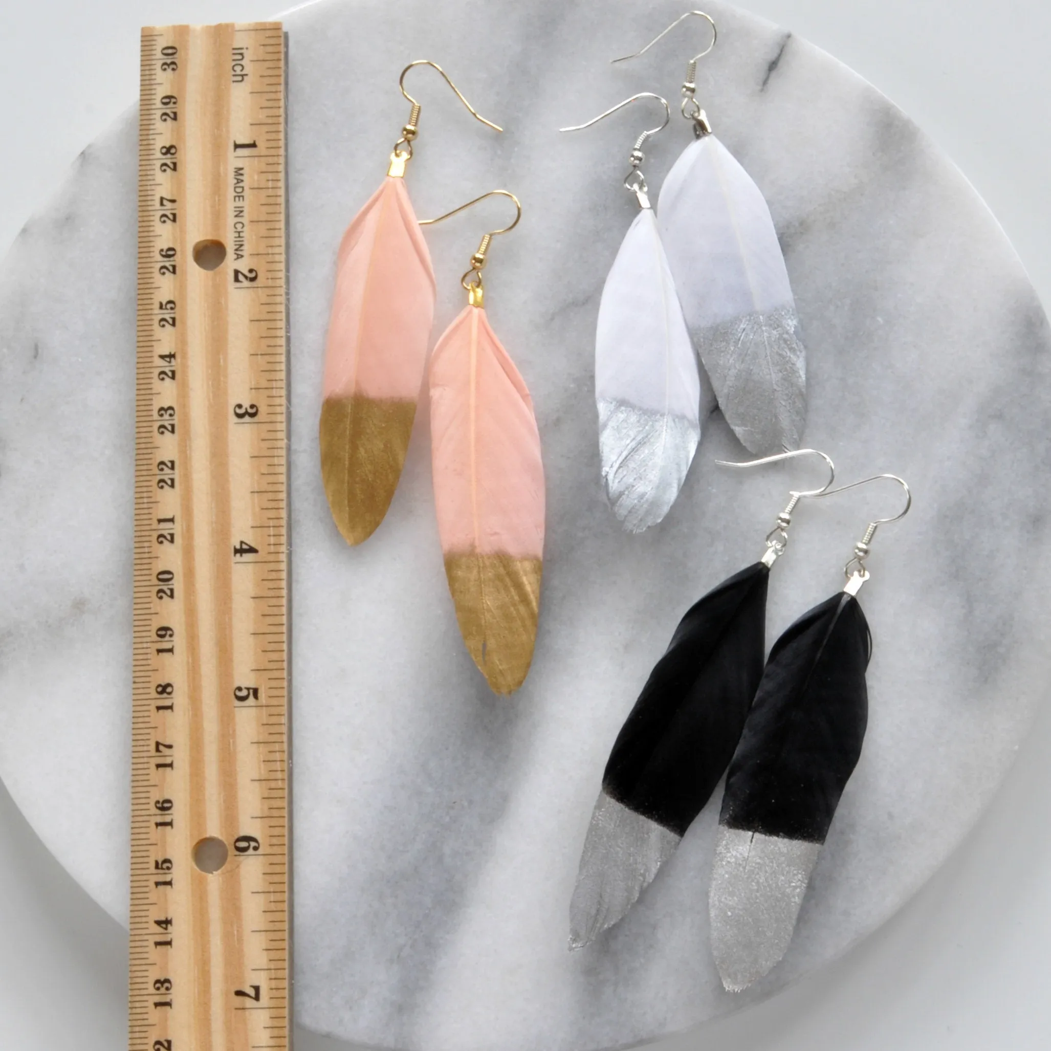 Black and Silver 4 Feather Earrings