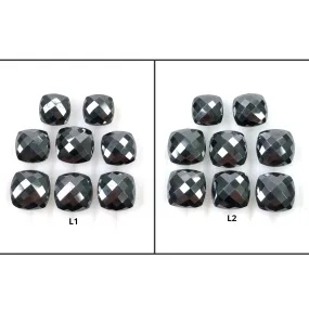 BLACK HEMATITE Gemstone Checker Cut : Natural Untreated Unheated Hematite Briolette Cushion Shape 8pcs