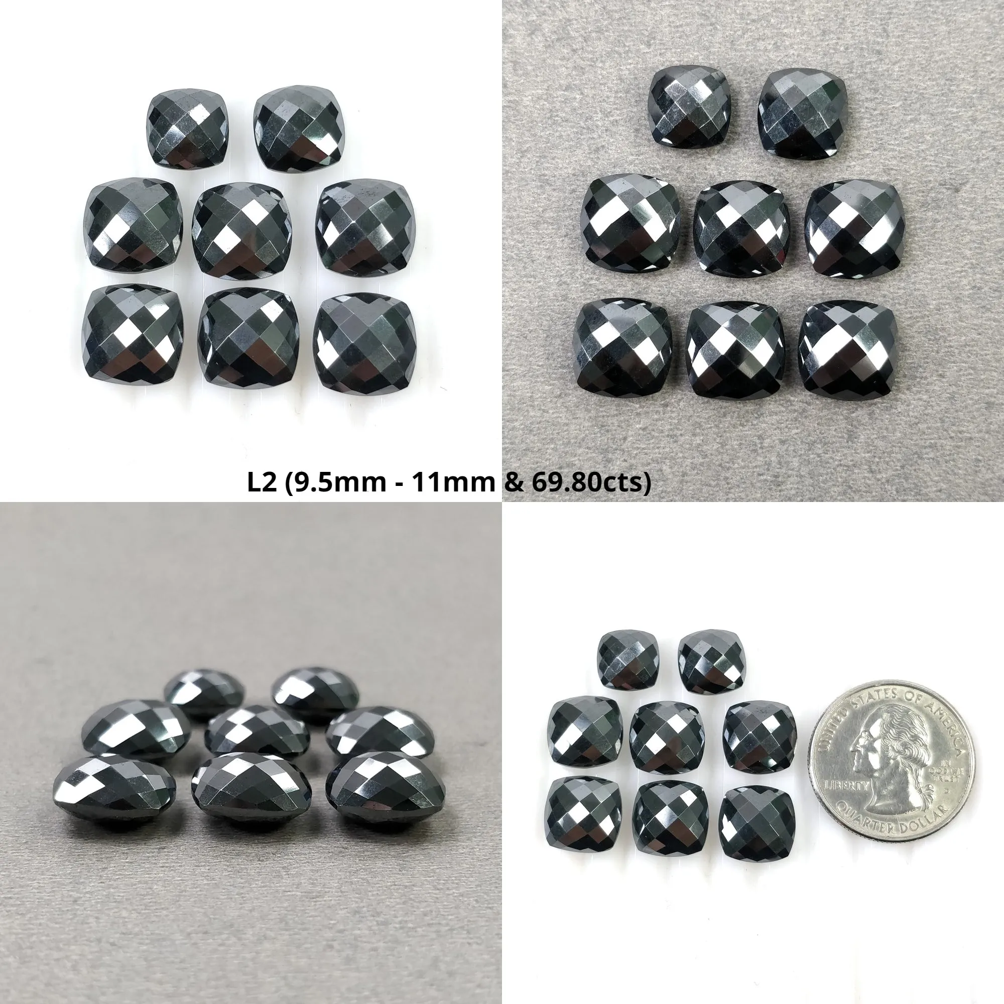 BLACK HEMATITE Gemstone Checker Cut : Natural Untreated Unheated Hematite Briolette Cushion Shape 8pcs