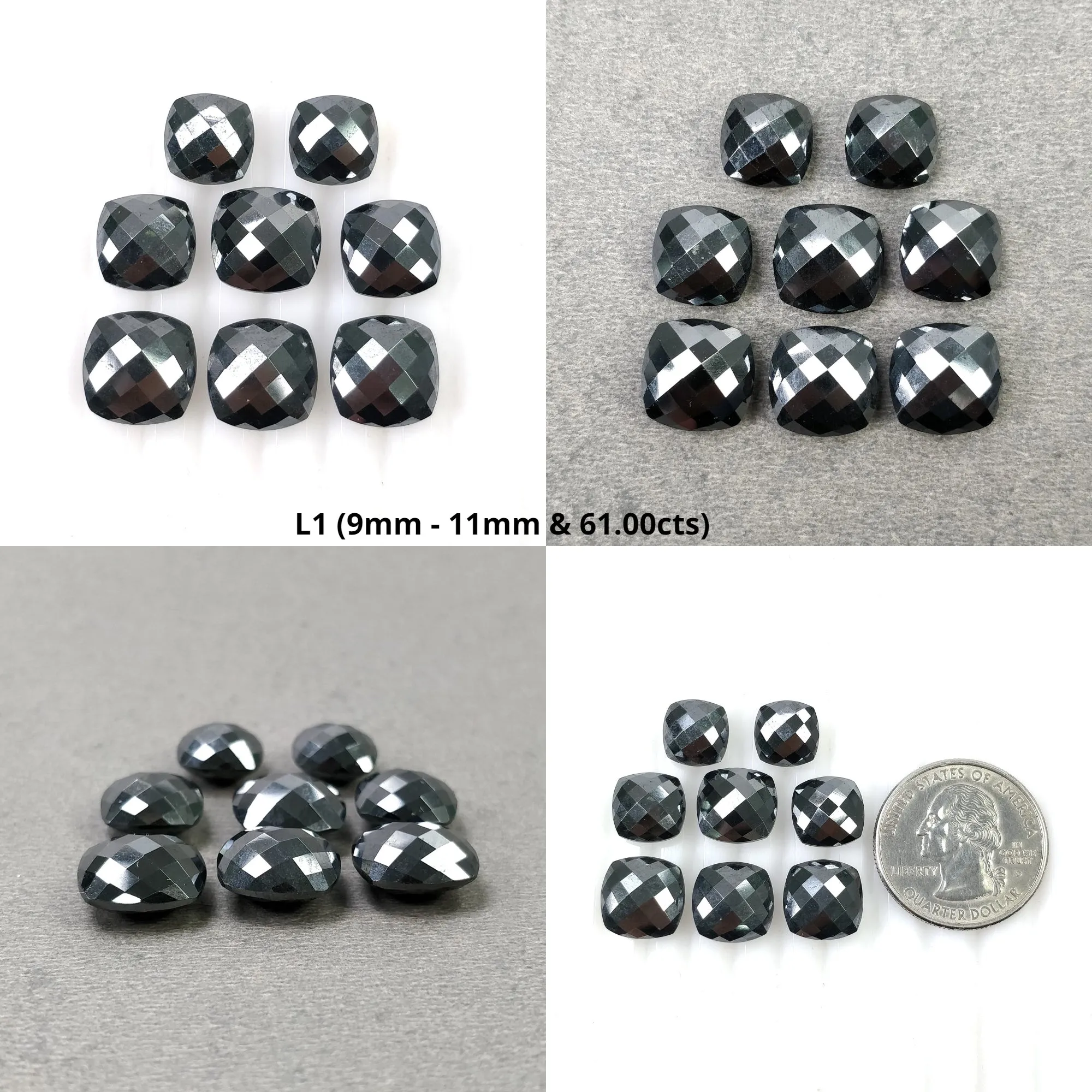 BLACK HEMATITE Gemstone Checker Cut : Natural Untreated Unheated Hematite Briolette Cushion Shape 8pcs