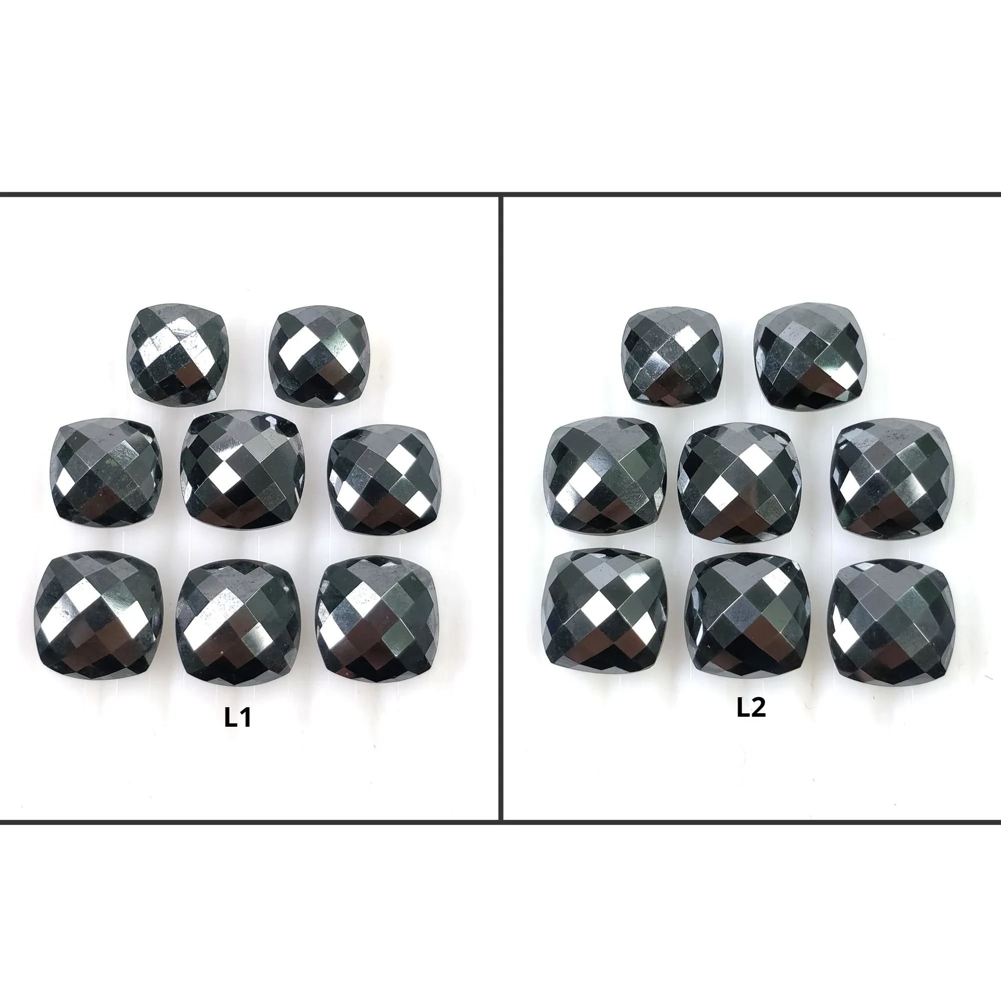 BLACK HEMATITE Gemstone Checker Cut : Natural Untreated Unheated Hematite Briolette Cushion Shape 8pcs