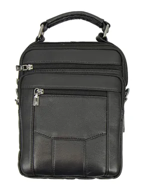 Black Leather Men's Multi Pocket Crossbody Bag