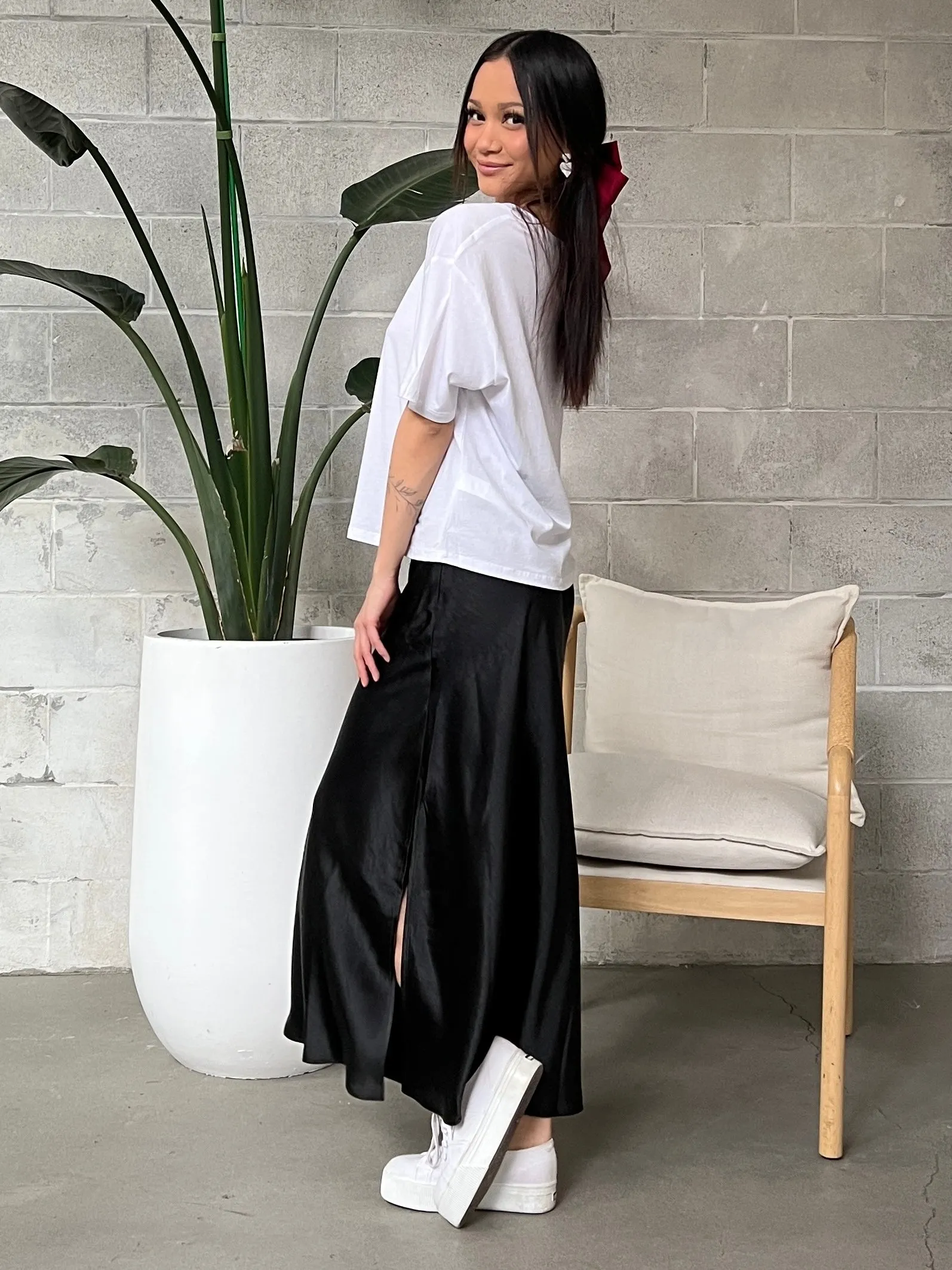 BLACK TAPE Satin Maxi Skirt