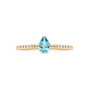 Blue Topaz Pear Set in Cubic Zirconia Studded Band