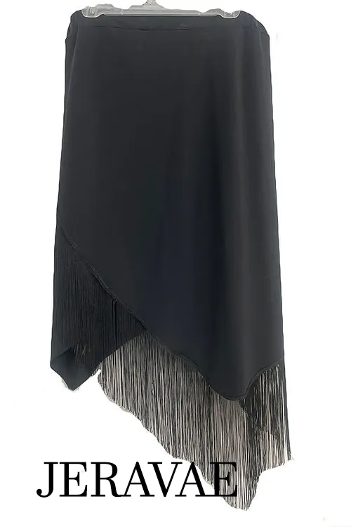 Body Positive Drest Couture Asymmetrical Black Latin Practice Skirt with Fringe US Sizes 4-22 PRA 1036 in Stock