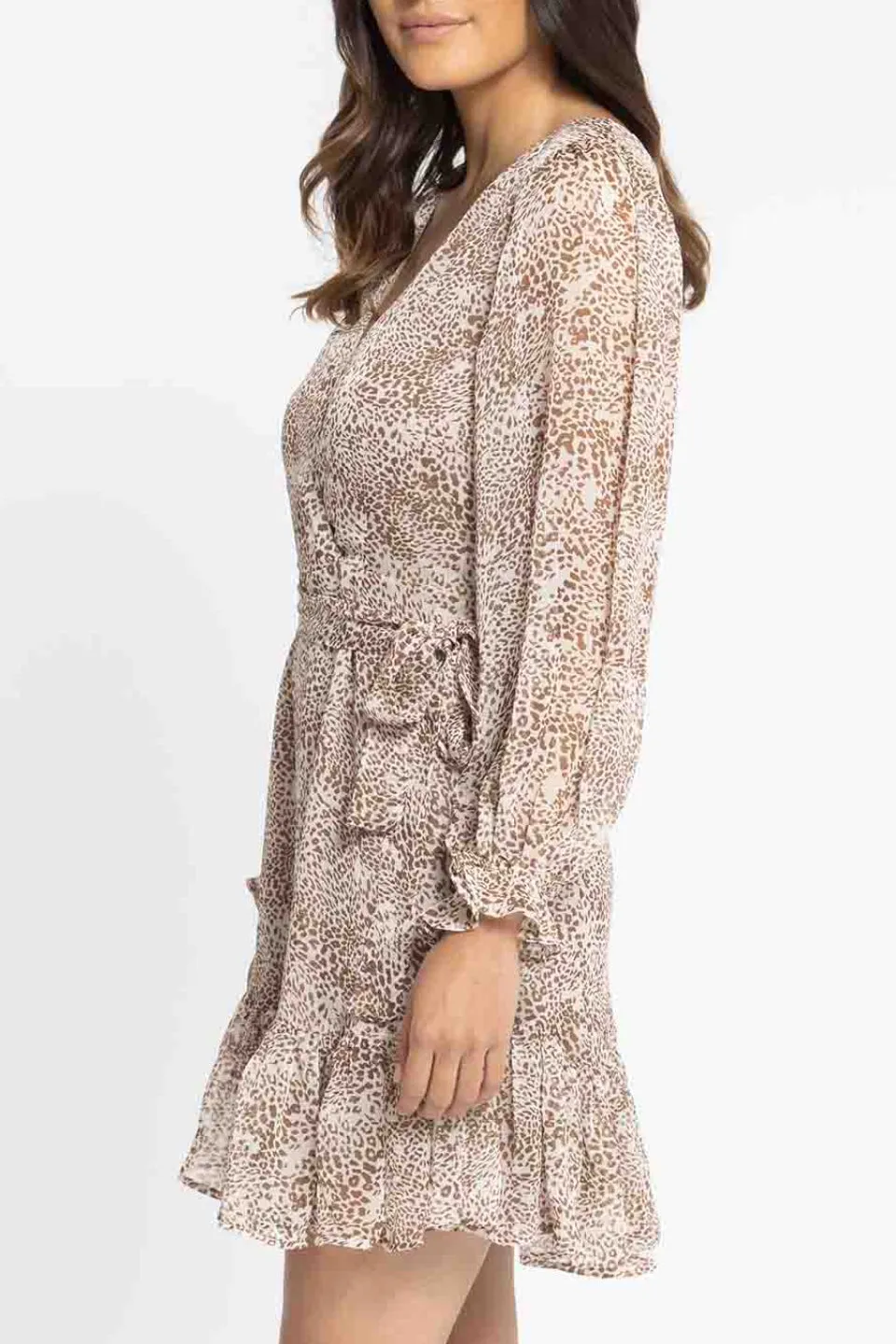 Cleo Latte Leopard LS Frill Mini Dress