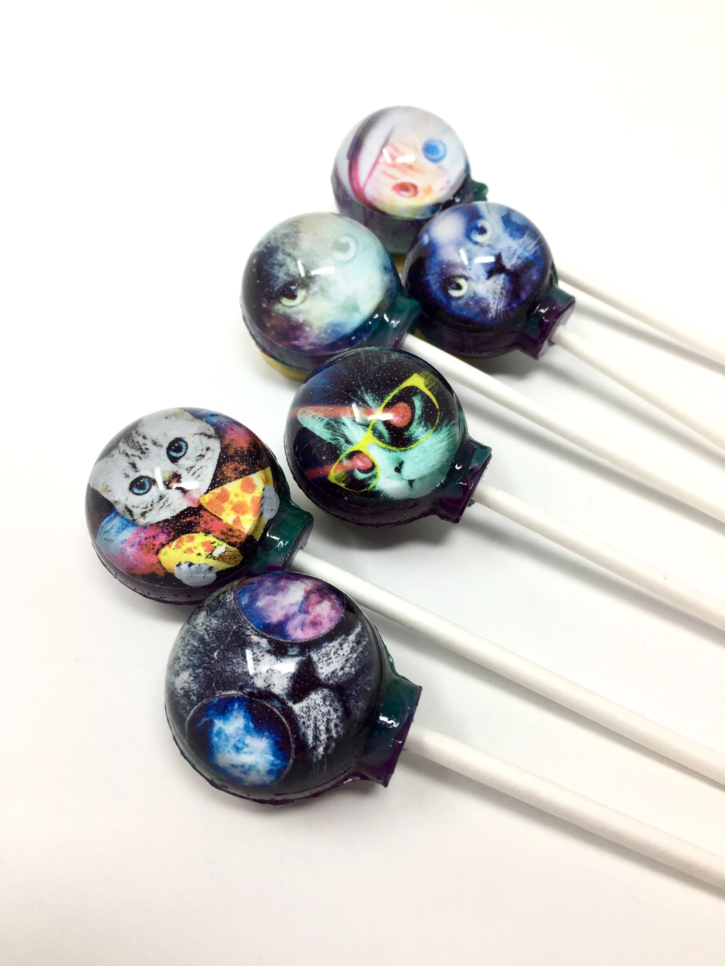 Crazy Cosmic Kitteh Lollipops 6-piece set by I Want Candy!