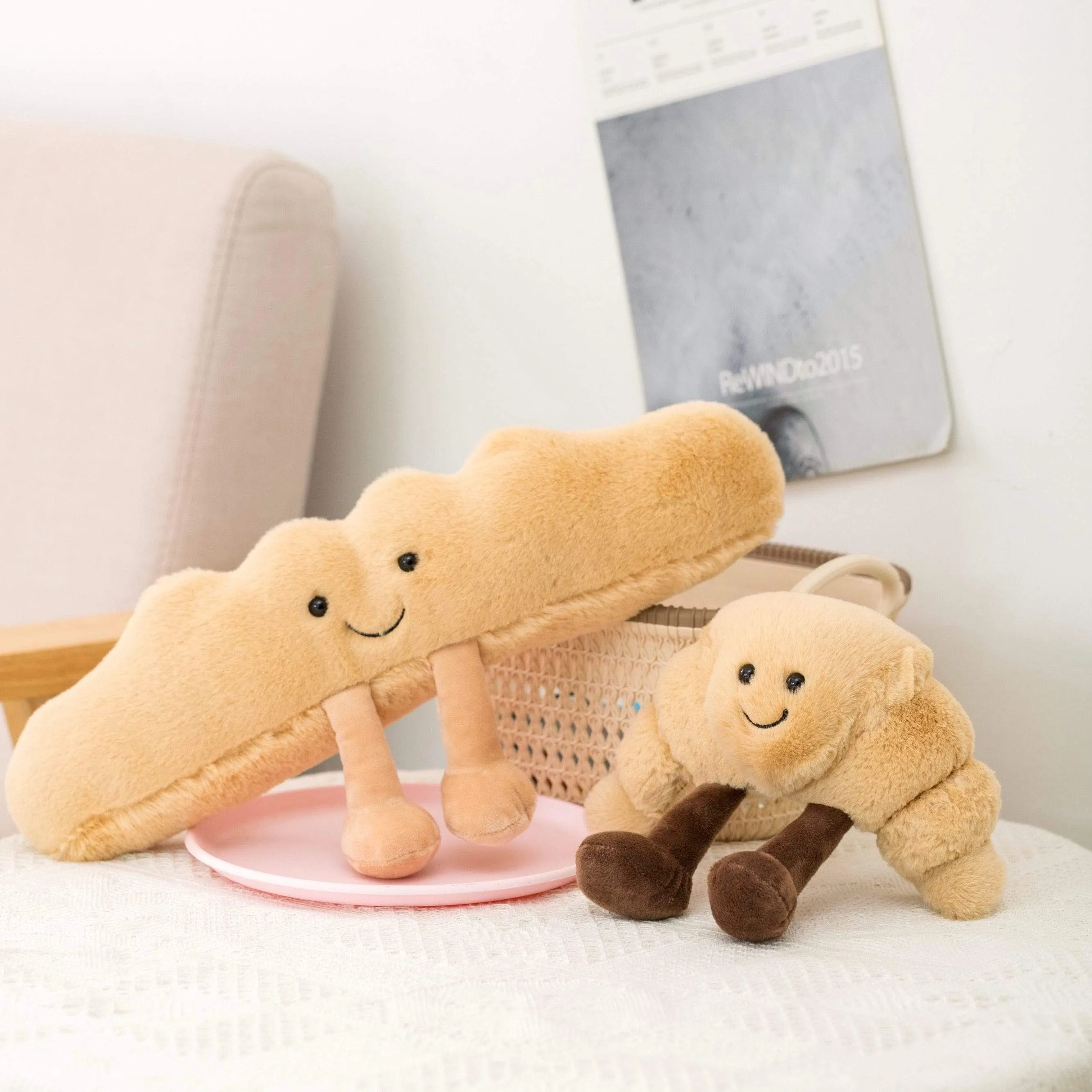 Cute Pretzel Crossant Toast Bread Food Plush Toy Stuffed Cartoon Boba Tea Baguette Poach Egg Decor Doll For Girl Kids Birthday